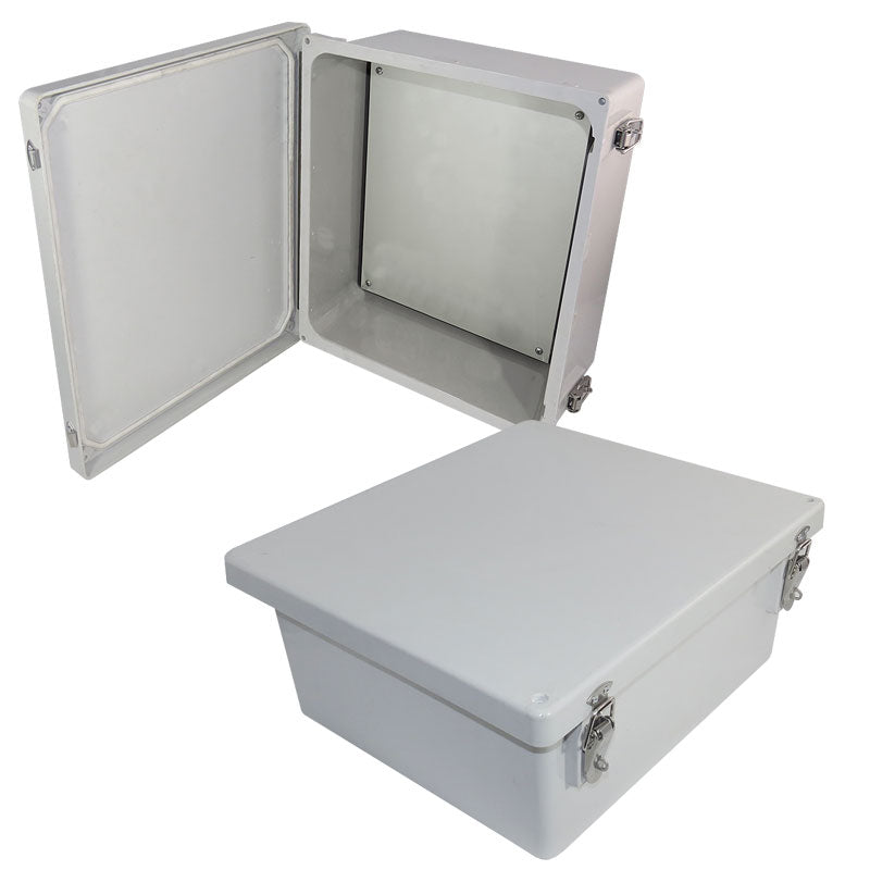 Altelix 14x12x10 Fiberglass Weatherproof NEMA 4X Enclosure with Blank Aluminum Mounting Plate